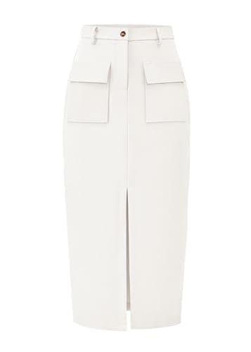 KIRUNDO Women's High-Wasted Cargo Midi Skirt — White