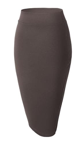 Urban CoCo Women's Stretch Waist Midi Pencil Skirt — Brown