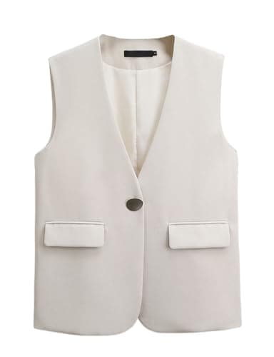 Women's Sleeveless Blazer Jackets Vest — White