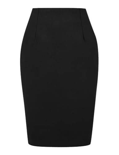 Womens Plaid Wool Pencil Skirt for Fall and Winter — Pure Black
