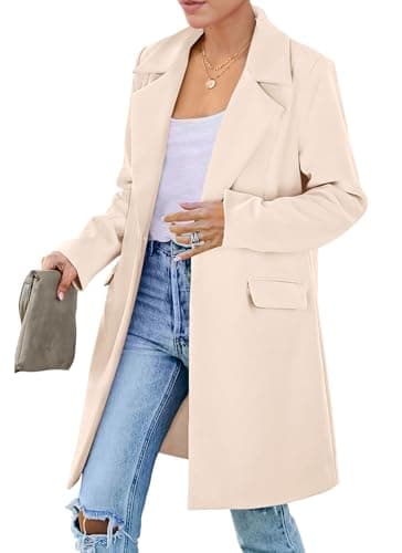 PrettyGarden Women's 2025 Long Sleeve Blazer Jackets Lapel Pockets Casual Work Outerwear — Beige