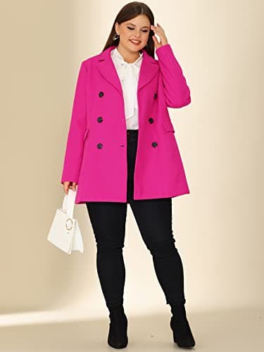 Agnes Orinda Plus Size Notched Lapel Double Breasted Long Coat