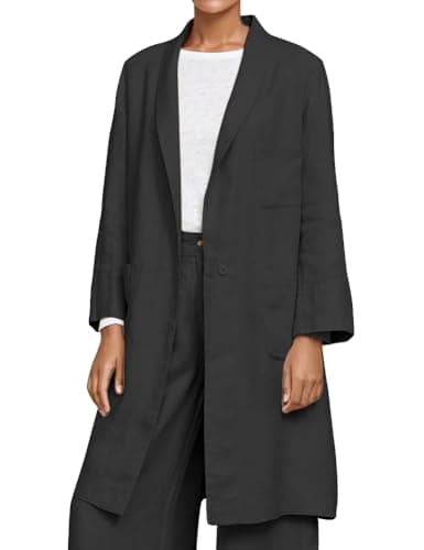 Womens Cotton Linen Blazer Casual Lightweight Spring Jacket