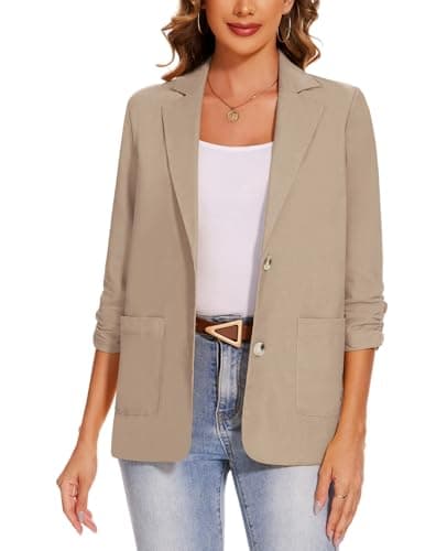 MINTLIMIT Women's Lightweight Cotton Linen Blazer Jackets — Light Khaki