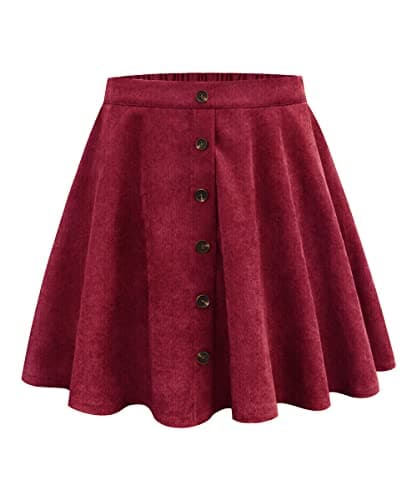RITERA Plus Size Flared Casual Mini Skater Skirt/Pleated Plaid XL-5XL — 01-solid Wine Red