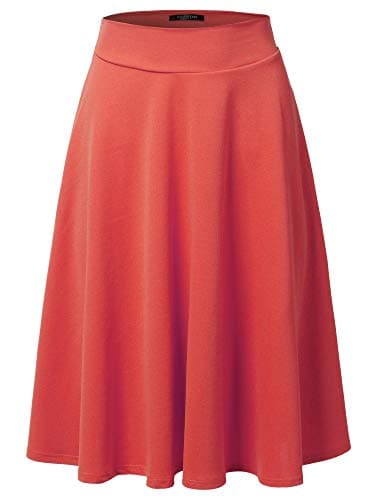 SSOULM Plus Size High Waist Flare Midi Skirt — Ssk004_coral