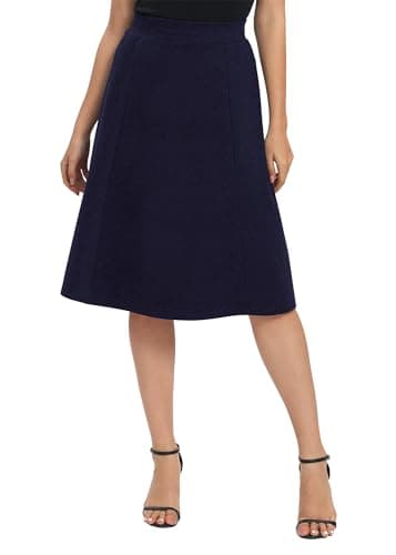 Urban CoCo Women's Elastic Flare Midi Skirt — Navy Blue