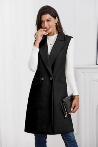 Long Wool Trench Coat for Women - Sleeveless Fall/Winter Jacket