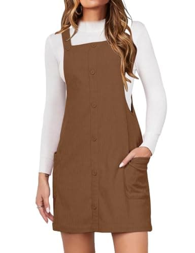 IDEALSANXUN Women's Pockets Corduroy Button Down Overall Dress — Brown