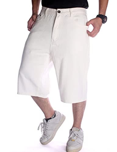 IDEALSANXUN Men's Baggy Casual Long Denim Jorts Shorts Loose Fit Trendy Styles — White