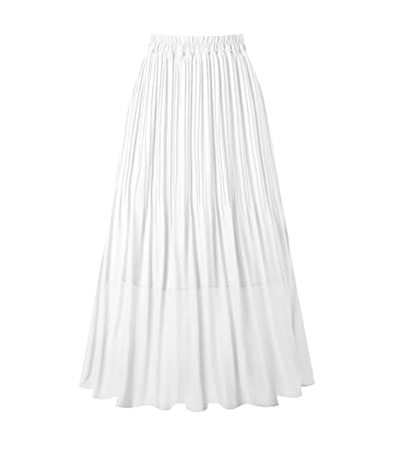 Chic Women's Chiffon Pleated A-Line Midi Skirt — White
