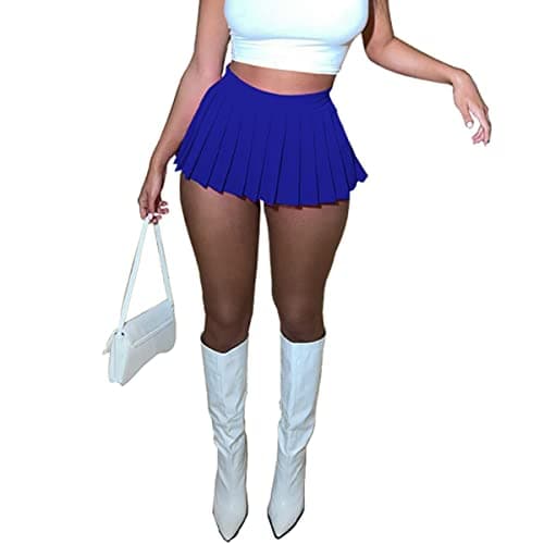 HAOYUAN Women's Mini Pleated Stretchy Skater Skirt — Blue