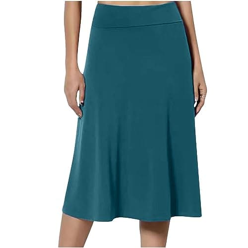 Spring & Summer High Waist Flared Midi Skirts for Women — Blue