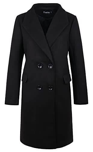 CHARTOU Women's Winter Oversize Woolen Plaid Peacoat Jacket — S-black