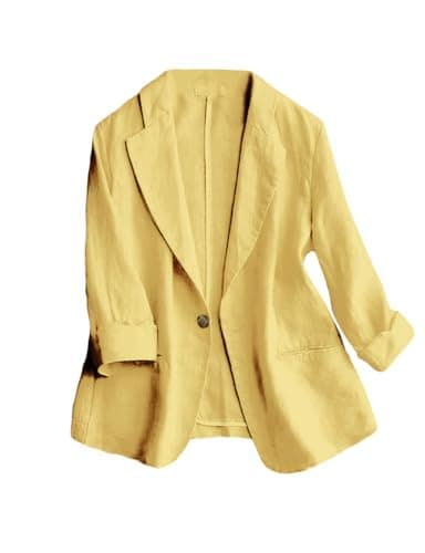 IDEALSANXUN Linen Women's 3/4 Sleeve Lightweight Blazer — Yellow