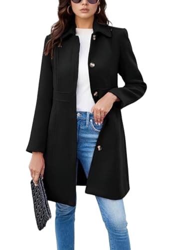 Chouyatou Women's Wool Blend Trench Coat Winter Casual — Black