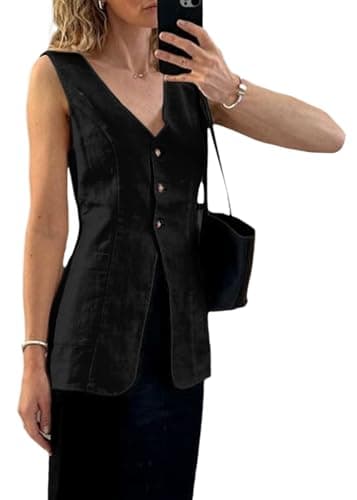 Mina Self 2025 Women's Breathable Linen V-Neck Long Casual Vest