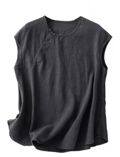 Women's Cotton Linen Sleeveless Blouse Casual Lightweight Vest for Summer — Navy