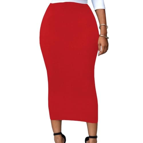 Lrady Women's High Waist Slim Maxi Pencil Skirts for Night Out Party — Red
