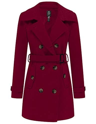 Women's Double Breasted Winter Trench Coat with Belt by Wantdo — Wine