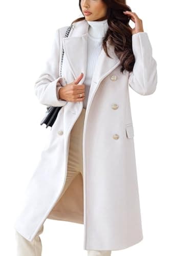 CHARTOU Women's Warm Double-Breasted Wool Blend Winter Trench Coat — White