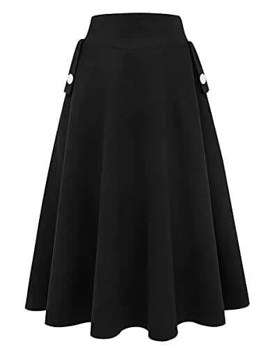 Women's High Waisted Wool Plaid A-line Skirt for Fall/Winter — Pure Black
