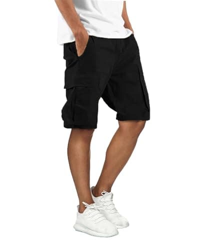 Whox Men's Relaxed Fit Cotton Cargo Shorts with Pockets — Black