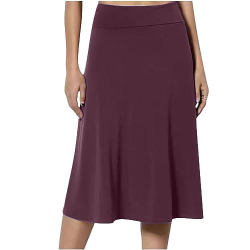 Spring & Summer High Waist Flared Midi Skirts for Women — Wine