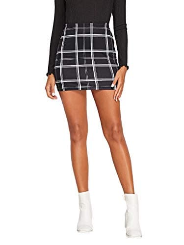 Floerns Women's Casual Stretch High Waist Plaid A-Line Mini Skirt