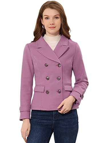 Allegra K Women's Notched Lapel Double Breasted Pea Coat — Grey Purple