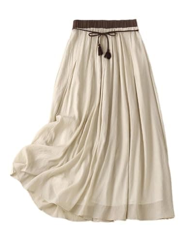 Lightweight Linen Skirts for Women Summer Vintage Style — Khaki