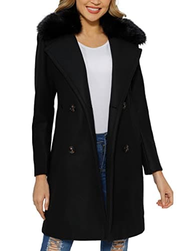 Bellivera Women's Wool Blend Winter Trench Coat — Black With Collar