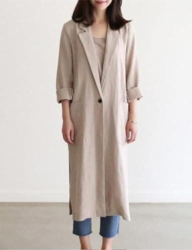 Cotton Linen Blazer Casual Spring Jackets Trench Coat
