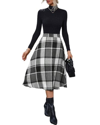 Pemieer High Waist Wool A-Line Tartan Midi Skirts
