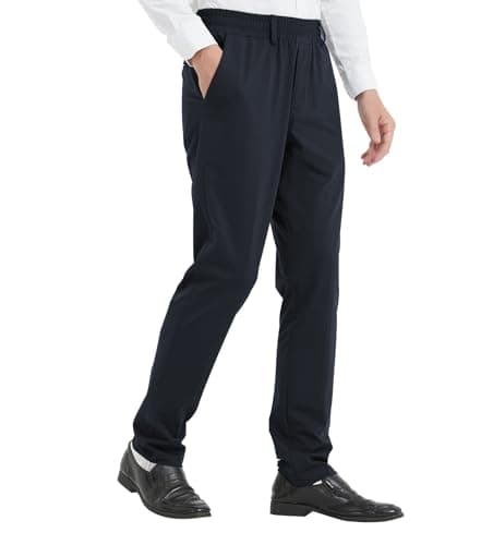 Magnetic Button Elastic Waist Pants for Seniors with High Stretch — Black
