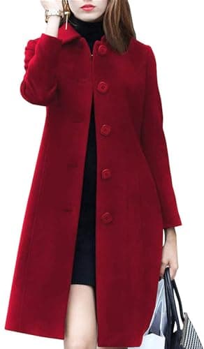 Chouuyaotou Women's Elegant Fall Winter Wool Overcoat — Red