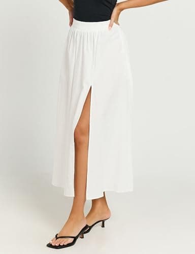 IDEALSANXUN Women's Elastic Waist Maxi Skirtorer Summer A-Line Mid-Length Skirt