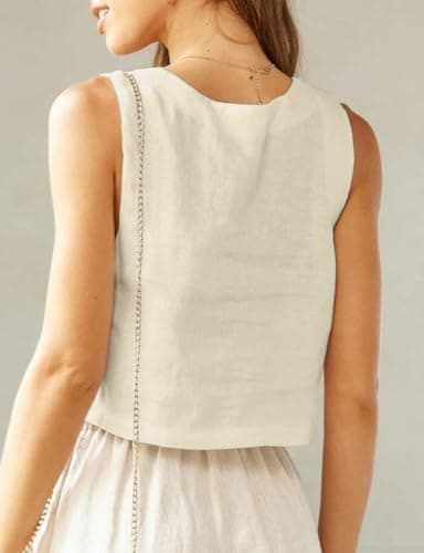 IDEALSANXUN Women's Summer Linen Square Neck Crop Tank Tops