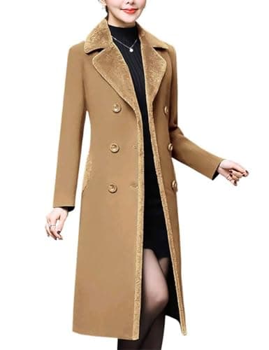 Women's Wool Peacoat with Fur Collar by IDEALSANXUN — Camel