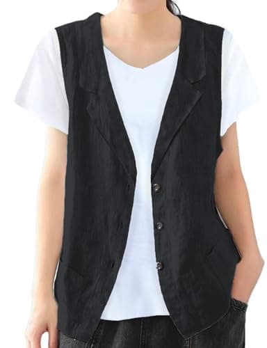 Linen Sleeveless Blazer Jacket for Women — Black