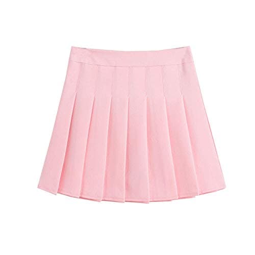ZHANCHTONG Women's High Waist A-Line Pleated Mini Tennis Skirt — Pink