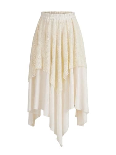 Verdusa Women's Y2K Contrast Lace Layered Midi Skirt — Apricot