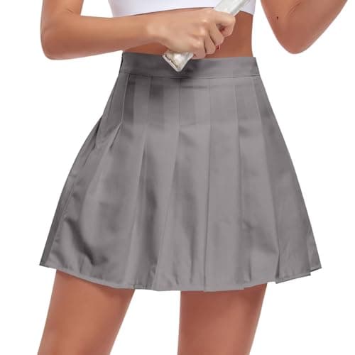 Tivifox Women's High-Waisted Pleated Skirt with Shorts Mini Skorts — Light Grey