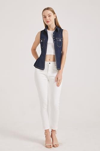 LIYEZ Women's Sleeveless Denim Vest with Pockets and Zipper