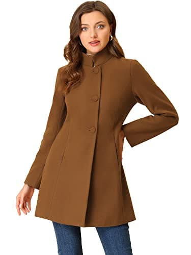 Allegra K Women's Mid-Long Winter Stand Collar Overcoat — Brown