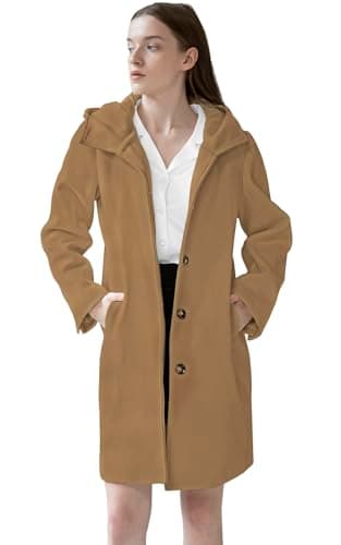 SAUKOLE Women's Wool Blend Pea Coat - Fashion Winter Overcoat with Hood