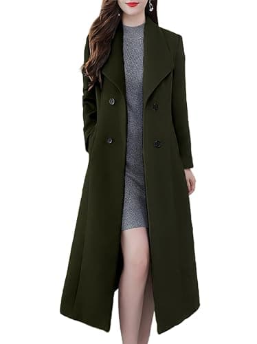 Ebossy Women's Slim Fit Below Knee Wool Trench Coat — Army Green