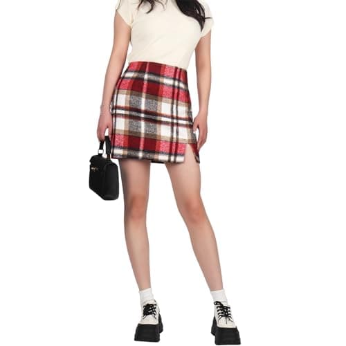 Ibeauti Women's High Waist Plaid Mini Pencil Skirt with Side Split