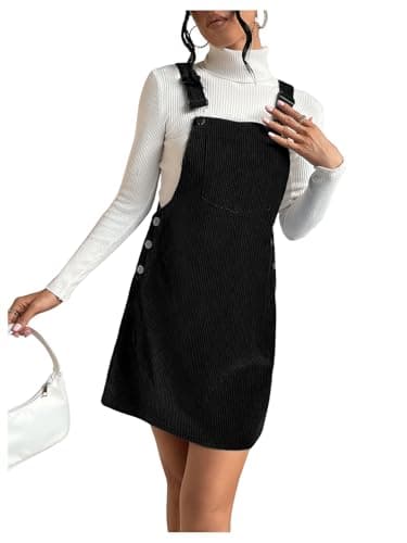 Milumia Women's Corduroy Button Front Mini Pinafore Dress with Pocket — Black