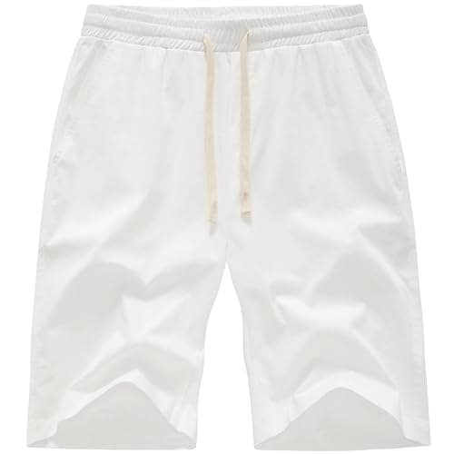 VTUAOL Men's Cargo Shorts with Elastic Waist and Multiple Pockets — C-white